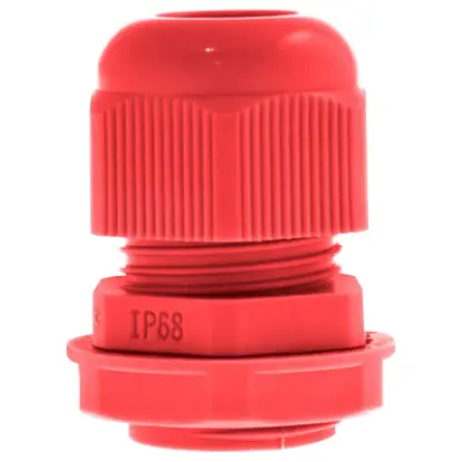 Red nylon 20mm cable gland IP68 for electrical wiring and lighting installations