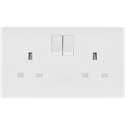 Double pole 2 gang switched socket, white electrical wall outlet, UK standard