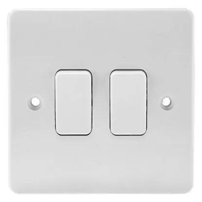 White 2 gang 2 way single pole light switch for UK electrical lighting control