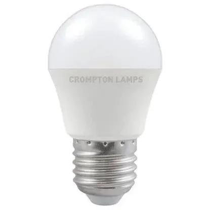 LED round bulb E27 daylight 6500K with thermal plastic, silver screw base, Crompton Lamps logo