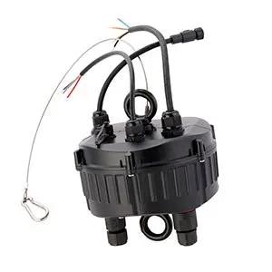 Black LED lighting wiring junction box with cables and connectors for electrical installation