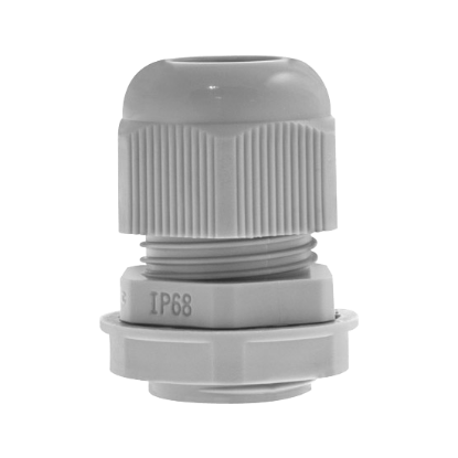 Grey 20mm nylon cable gland with IP68 rating for electrical wiring and lighting accessories