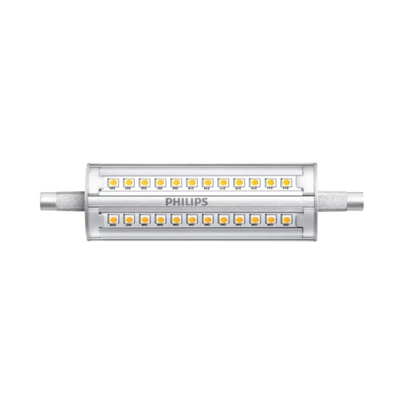 R7S 118mm LED linear bulb with visible diodes and silver end caps