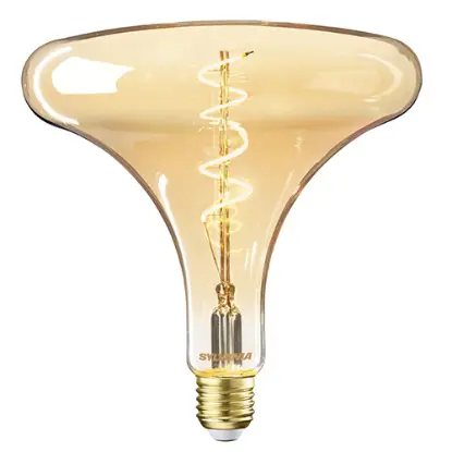 Dimmable golden spiral filament LED light bulb with unique wide glass design