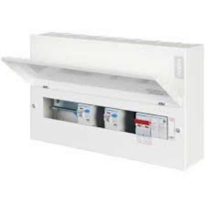 10-way high integrity consumer unit with SPD and open cover, electrical distribution board