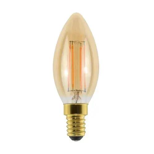 Candle-shaped LED filament bulb with gold screw base for home lighting