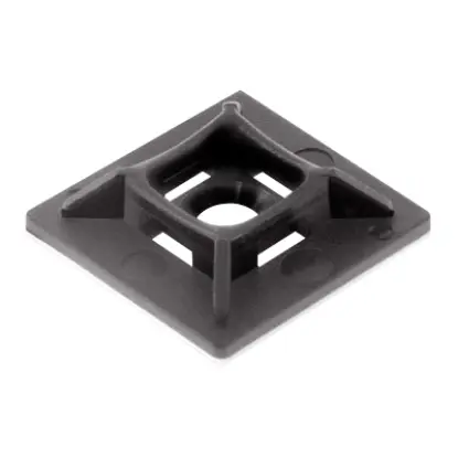Black 2-way cable tie base for electrical wiring, square plastic mount, 56mm size