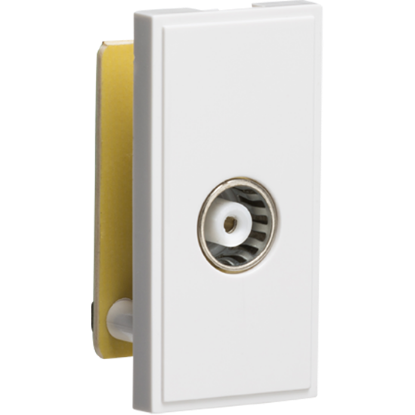 White coaxial TV outlet module for UK wall installation, wiring accessory