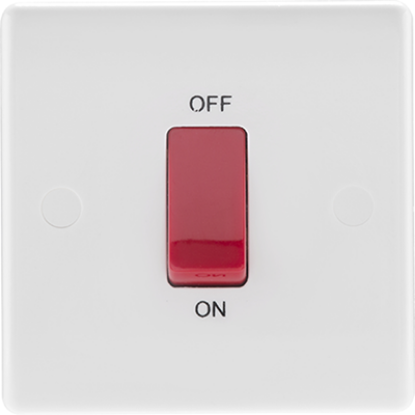 White double pole single plate switch with red rocker for electrical wiring
