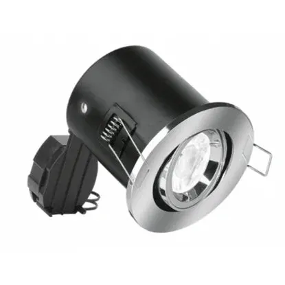 GU10 adjustable fire rated downlight with polished chrome finish, aluminium body