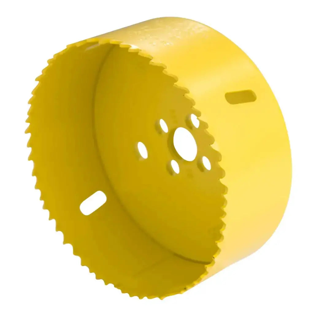 Yellow bi-metal hole saw for electrical installation and lighting projects