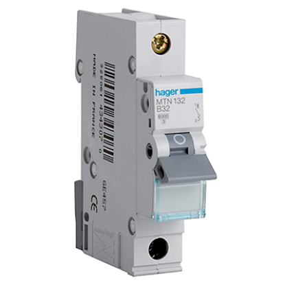 Single pole B Curve 32A MCB circuit breaker with blue lever, electrical protection device