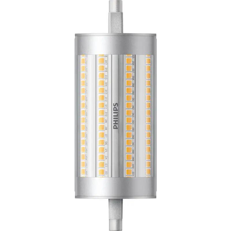 R7S LED light bulb with visible chips and silver housing for home electrical lighting