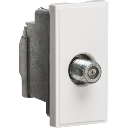 White SAT TV outlet module 25x50mm, coaxial socket for wall mounting in UK homes
