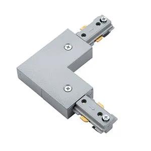 Grey L-shaped track lighting connector for LED electrical lighting systems