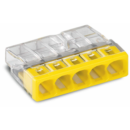 5-conductor compact splicing connector with yellow accents for electrical wiring