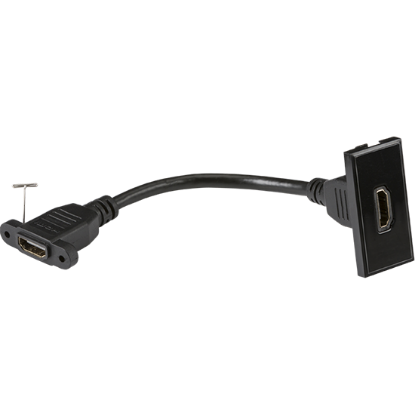 Black HDMI outlet module with cable, wiring accessory for UK electrical installations