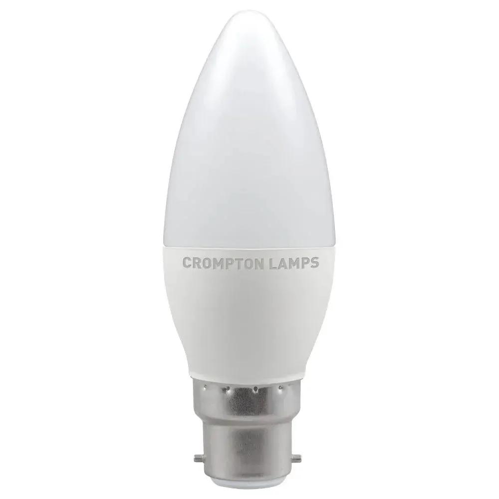 Candle-shaped LED light bulb with bayonet cap for home and business lighting.