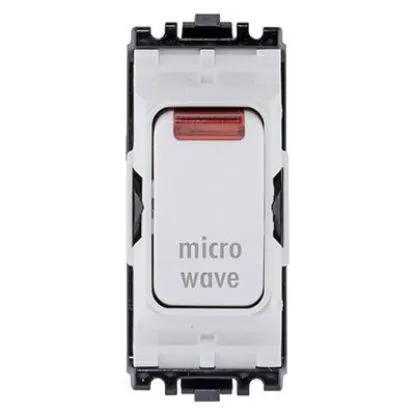 White double pole grid switch with neon indicator marked 'microwave', electrical accessory
