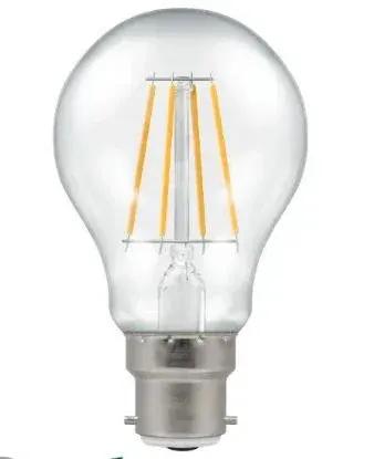 Clear LED filament light bulb with B22 bayonet cap, dimmable, 2700K warm white