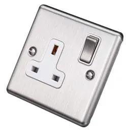 eurolite Eurolite 13A DP 1 Gang Switched Socket White Insert Satin Stainless Steel - eurolite Eurolite 13A DP 1 Gang Switched Socket White Insert Satin Stainless Steel