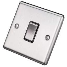 eurolite Eurolite 10A 1 Gang 2 Way Light Switch Black Insert Satin Stainless Steel - eurolite Eurolite 10A 1 Gang 2 Way Light Switch Black Insert Satin Stainless Steel