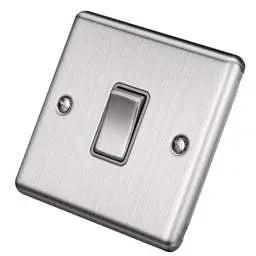 eurolite Eurolite 10A 1 Gang 2 Way Light Switch Grey Insert Satin Stainless Steel - eurolite Eurolite 10A 1 Gang 2 Way Light Switch Grey Insert Satin Stainless Steel