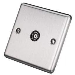 eurolite Eurolite 1 Gang Coaxial Socket Black Insert Satin Stainless Steel - eurolite Eurolite 1 Gang Coaxial Socket Black Insert Satin Stainless Steel