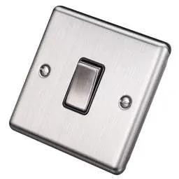 eurolite Eurolite 20A DP Switch Black Insert Satin Stainless Steel - eurolite Eurolite 20A DP Switch Black Insert Satin Stainless Steel