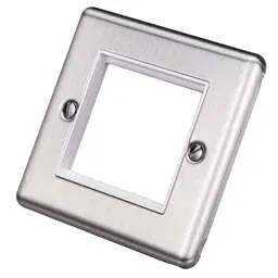 eurolite Eurolite 1 Gang 2 Module Front Plate White Insert Satin Stainless Steel - eurolite Eurolite 1 Gang 2 Module Front Plate White Insert Satin Stainless Steel