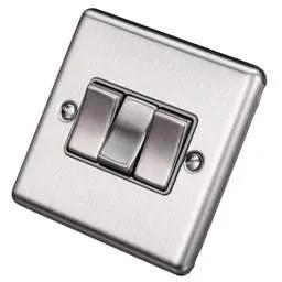 eurolite Eurolite 10A 3 Gang 2 Way Light Switch Grey Insert Satin Stainless Steel - eurolite Eurolite 10A 3 Gang 2 Way Light Switch Grey Insert Satin Stainless Steel