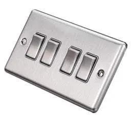 eurolite Eurolite 10A 4 Gang 2 Way Light Switch Grey Insert Satin Stainless Steel - eurolite Eurolite 10A 4 Gang 2 Way Light Switch Grey Insert Satin Stainless Steel