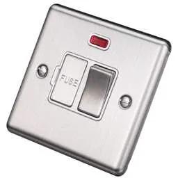 eurolite Eurolite 13A DP Switched Fused Spur with Neon White Insert Satin Stainless Steel - eurolite Eurolite 13A DP Switched Fused Spur with Neon White Insert Satin Stainless Steel