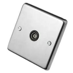eurolite Eurolite 1 Gang Coaxial Socket Black Insert Polished Stainless Steel - eurolite Eurolite 1 Gang Coaxial Socket Black Insert Polished Stainless Steel