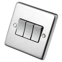eurolite Eurolite 10A 3 Gang 2 Way Light Switch Polished Stainless Steel - eurolite Eurolite 10A 3 Gang 2 Way Light Switch Polished Stainless Steel