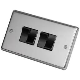 eurolite Eurolite 10A 4 Gang 2 Way Light Switch Black Insert Polished Stainless Steel - eurolite Eurolite 10A 4 Gang 2 Way Light Switch Black Insert Polished Stainless Steel