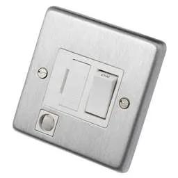 eurolite Eurolite 13A DP Switched Fused Spur with Flex Outlet White Insert Satin Stainless Steel - eurolite Eurolite 13A DP Switched Fused Spur with Flex Outlet White Insert Satin Stainless Steel