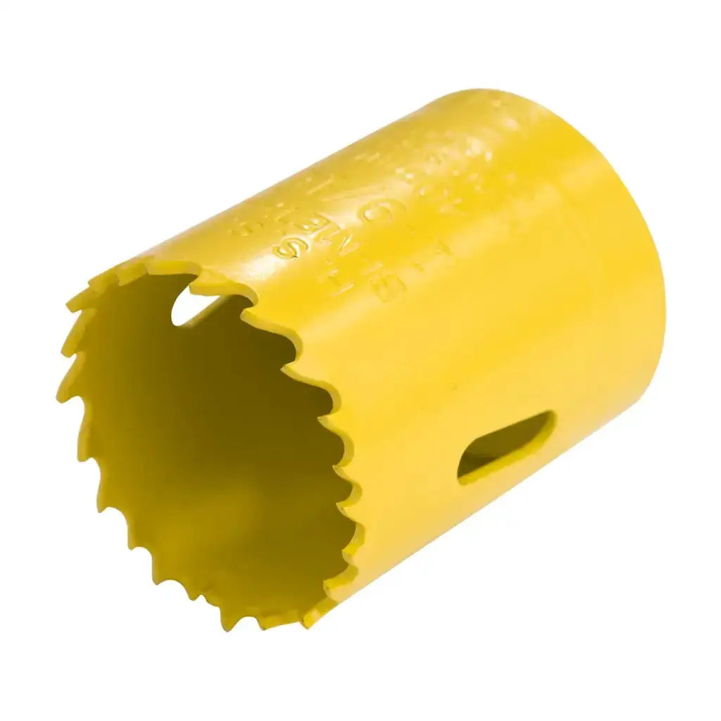 Yellow holesaw drill bit for electrical installation and lighting projects