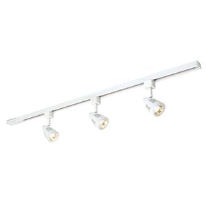 White LED ceiling track lighting with three adjustable spotlights for modern interiors