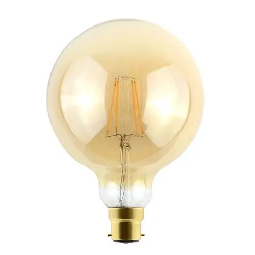 LED filament globe light bulb with gold base, energy efficient lighting