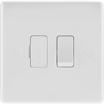 White switched fused spur wall plate for UK electrical installation