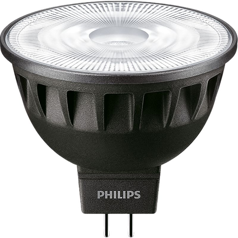 GU5.3 50W LED spotlight bulb with black housing and visible Philips logo