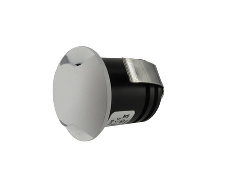 Round LED recessed wall light with white bezel for indoor or outdoor electrical lighting