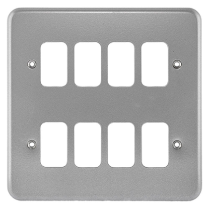 8-gang metalclad front plate for electrical light switches or sockets, silver finish