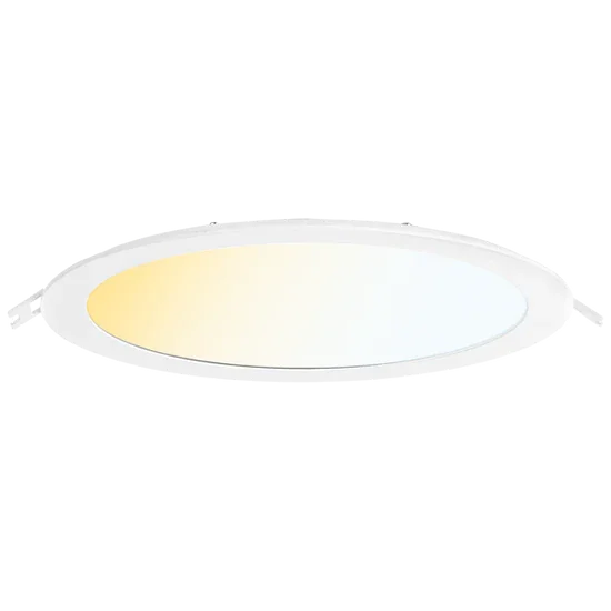 Slim fit round LED downlight with color switchable feature, white bezel, IP44 rated