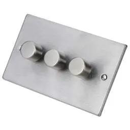 hamilton Hamilton 100W 3 Gang 2 Way LED Dimmer Switch Satin Steel - hamilton Hamilton 100W 3 Gang 2 Way LED Dimmer Switch Satin Steel