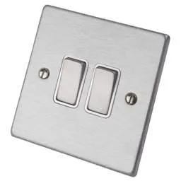 hamilton Hamilton 10A 2 Gang 2 Way Light Switch White Insert Satin Steel - hamilton Hamilton 10A 2 Gang 2 Way Light Switch White Insert Satin Steel