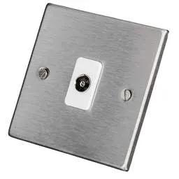 hamilton Hamilton 1 Gang Isolated TV Outlet White Insert Satin Steel - hamilton Hamilton 1 Gang Isolated TV Outlet White Insert Satin Steel
