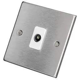 hamilton Hamilton 1 Gang Non Isolated TV Outlet White Insert Satin Steel - hamilton Hamilton 1 Gang Non Isolated TV Outlet White Insert Satin Steel