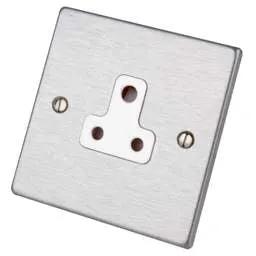 hamilton Hamilton 5A 1 Gang Unswitched Socket White Insert Satin Steel - hamilton Hamilton 5A 1 Gang Unswitched Socket White Insert Satin Steel